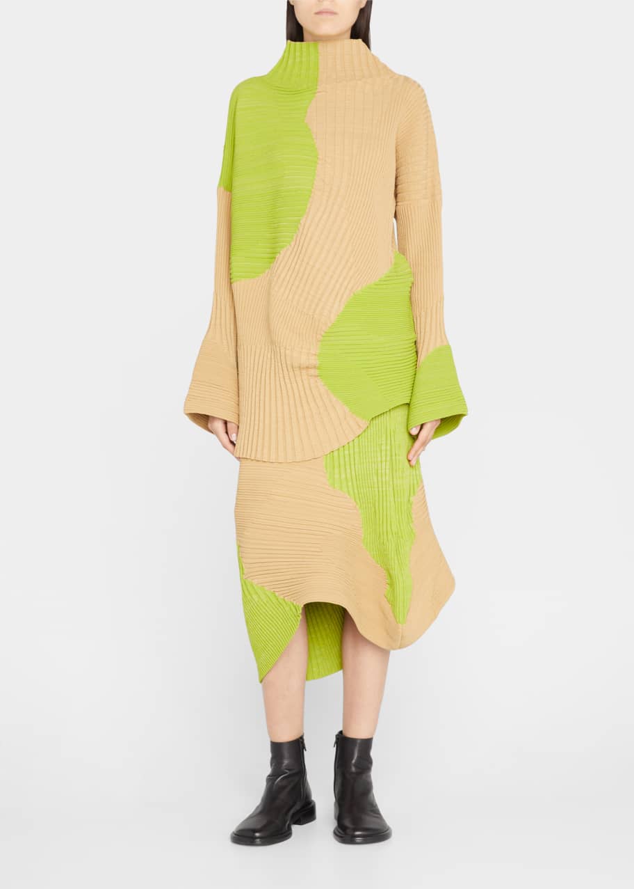 Grow Mixed Rib Knit Midi Skirt