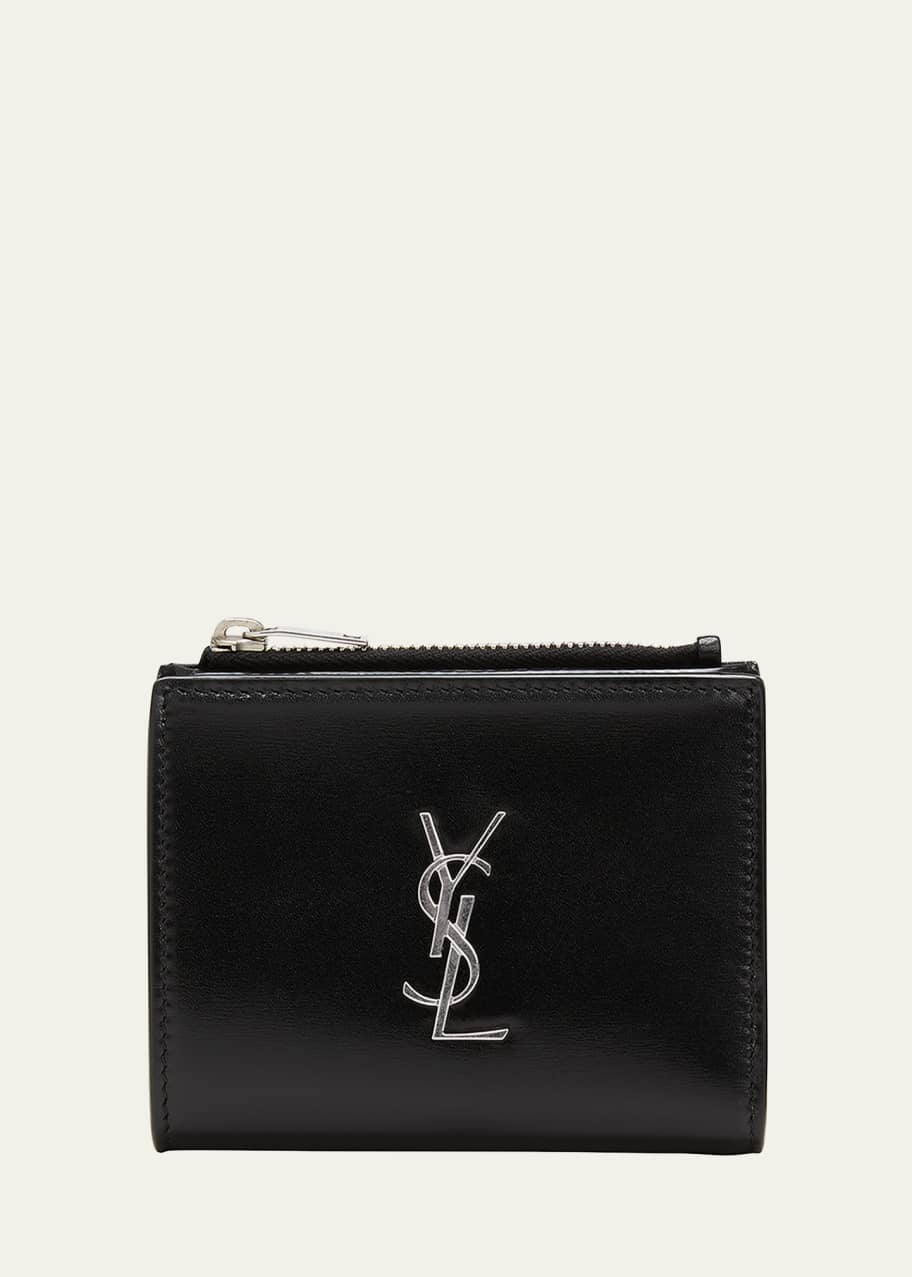 SAINT LAURENT Leather Zip Card Holder for Men