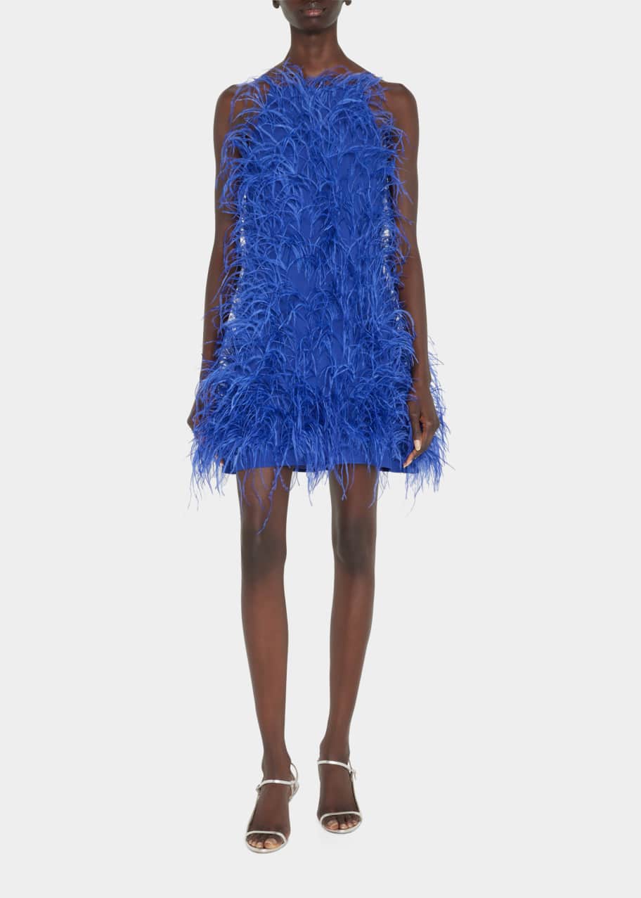 blue ostrich feather dress Blue Marble April Ostrich Feather Midi Dress | Luxury Dresses main image 1