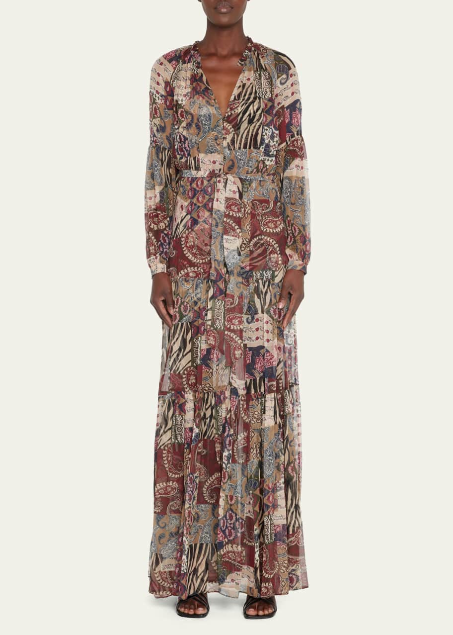 knee length dresses for ladies Veronica Beard Ember Silk-Blend Maxi Dress | Blue Coast Multi main image 0
