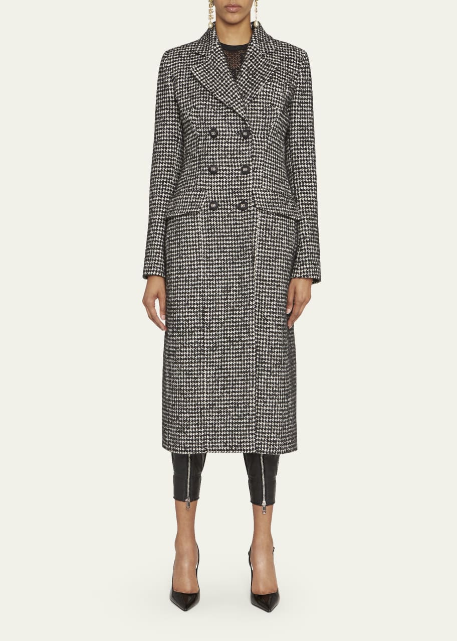 Dolce&Gabbana Houndstooth Double-Breasted Long Wool Coat - Bergdorf Goodman