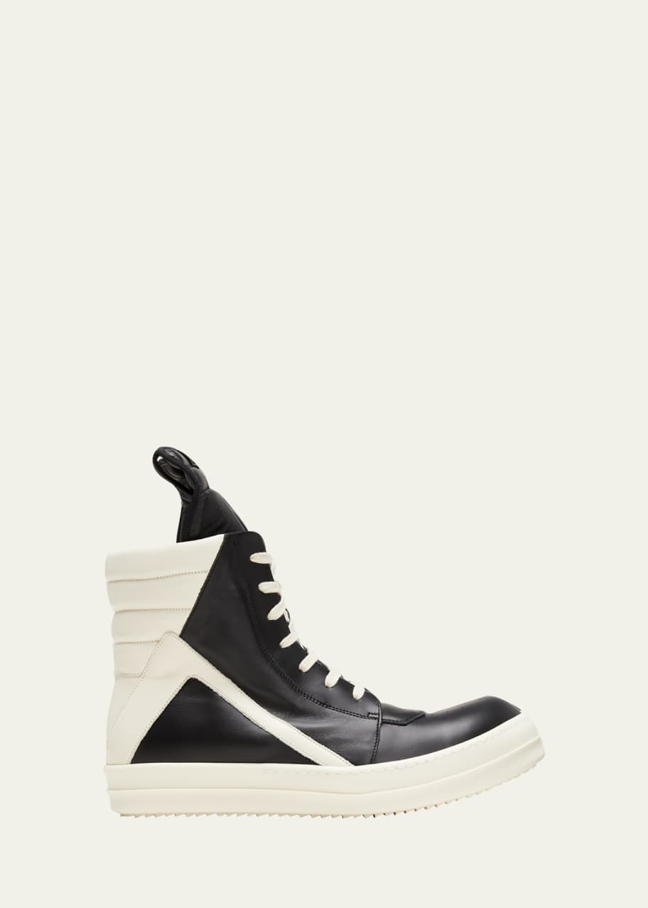 Rick Owens Men's Geobasket Bicolor Leather High-Top Sneakers