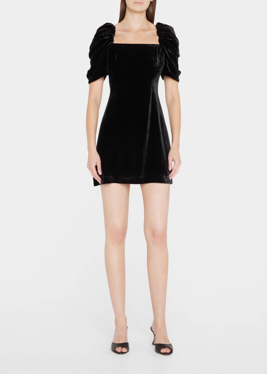 blue dress for baby girl Women's Maison Tara Lux Velvet Square Neck Satin Bubble Hem, Size: 6, Black