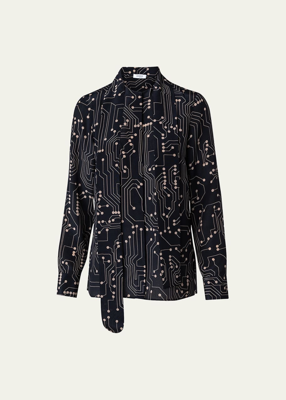 Akris punto top scarf silk blouse
