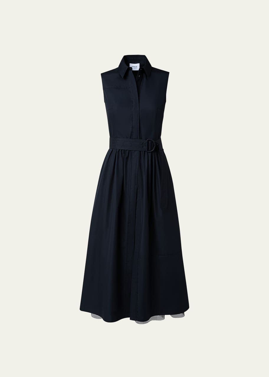 Akris punto Poplin Layered Midi Dress w/ Belt - Bergdorf Goodman