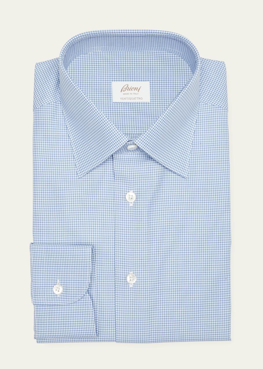 Brioni Men's Mini Check-Print Dress Shirt - Bergdorf Goodman