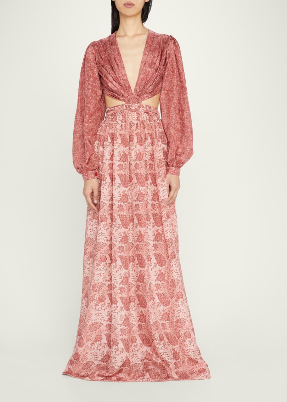 Image 1 of 1: Rio Cutout-Waist Open-Back Silk Dress