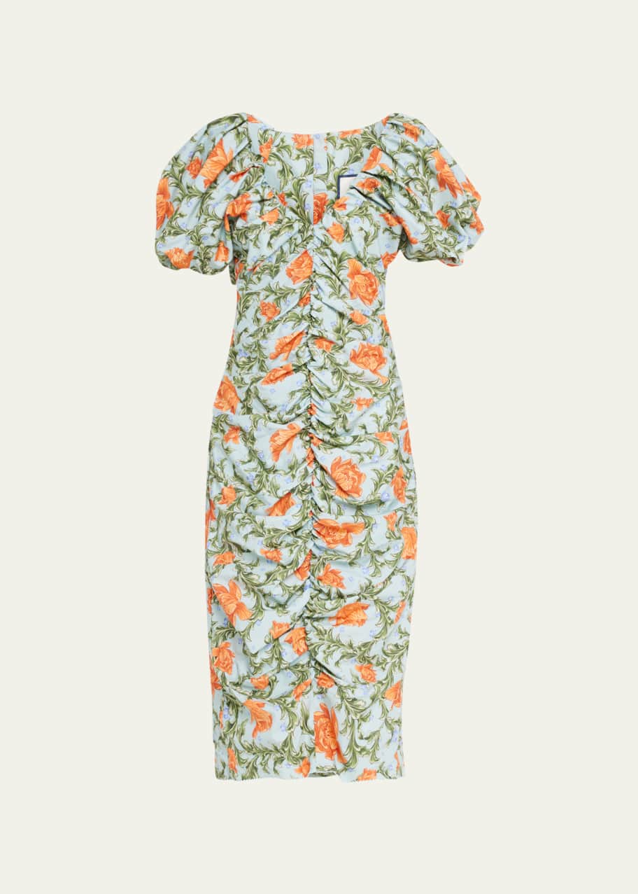 Camelia Peonia Atardecer Ruched Midi Dress