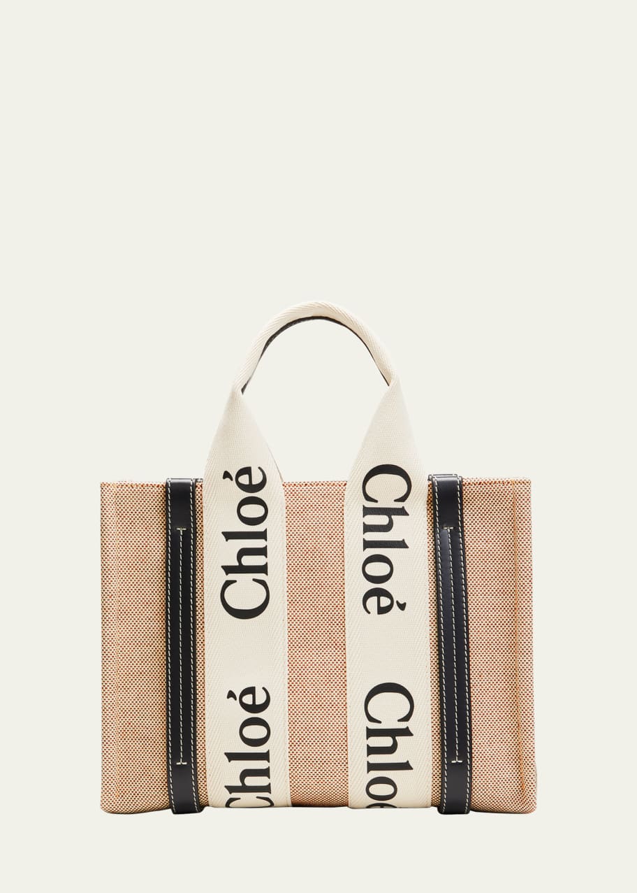 Image 1 of 1: Woody Small Tote Bag in Linen with Crossbody Strap