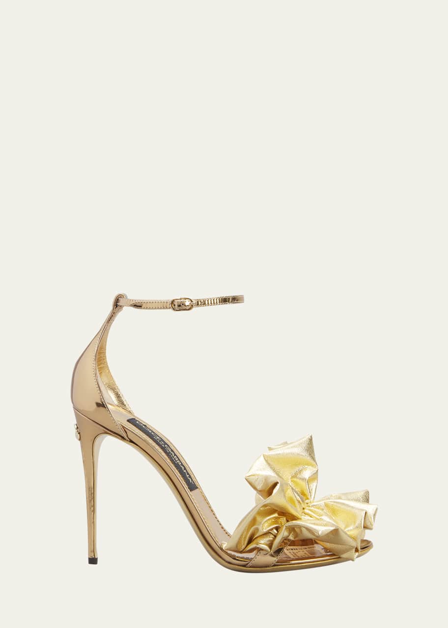 Dolce&Gabbana 105mm Metallic Ruffle Ankle-Strap Sandals - Bergdorf Goodman