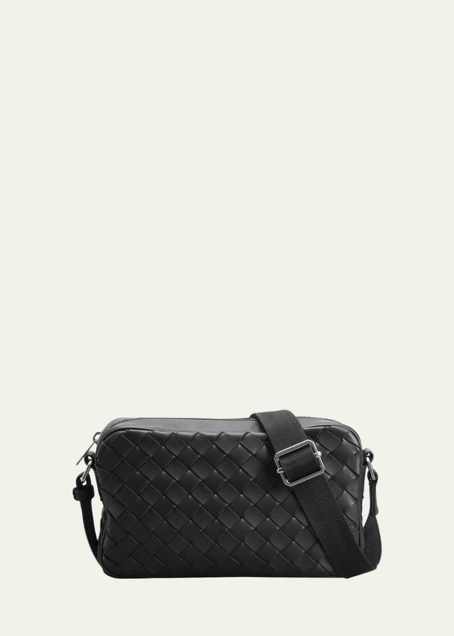 Image 1 of 1: Men's Intrecciato Leather Camera Crossbody Bag