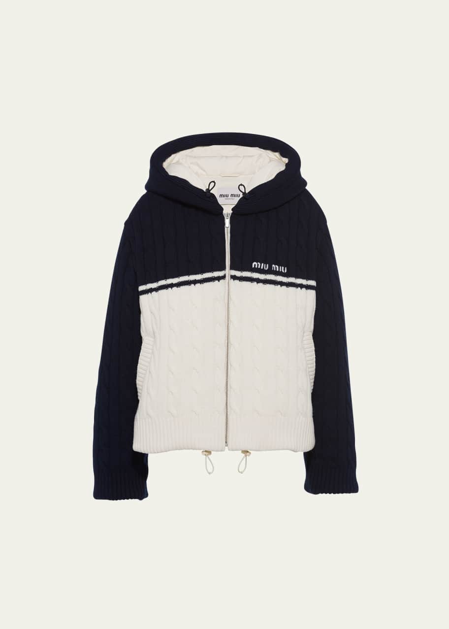 ジャケット・アウター Miu Miu Wool Hooded Coats Miu Miu Bicolor Puffer Hooded Wool Jacket - Bergdorf Goodman