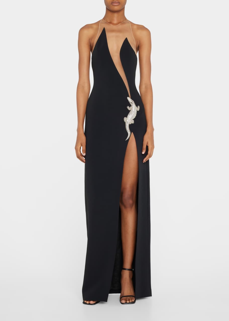 David Koma Crocodile Crystal Illusion Column Gown - Bergdorf Goodman