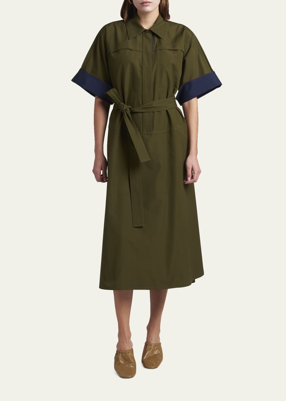 Jil Sander Belted Cotton Canvas Midi Dress - Bergdorf Goodman