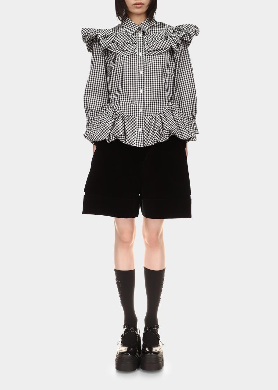 Simone Rocha Gingham Peplum Shirt with Shoulder Frill - Bergdorf Goodman