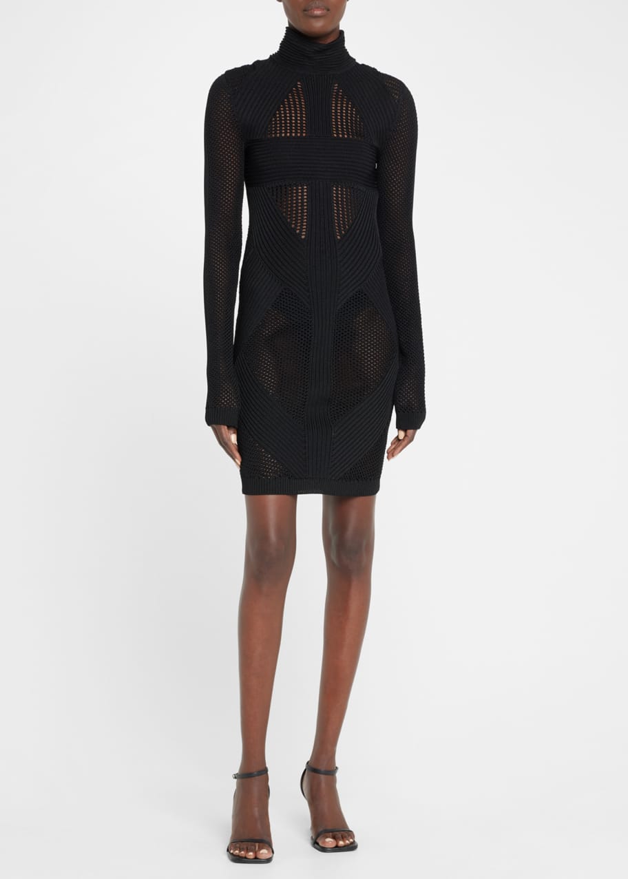 Balmain Ribbed Mesh Turtleneck Mini Dress - Bergdorf Goodman