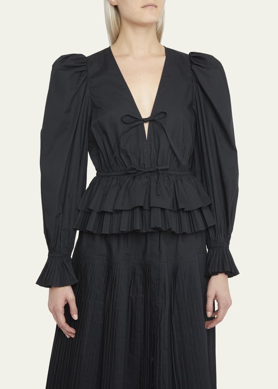 Ulla Johnson Ren Tiered Peplum Poplin Blouse - Bergdorf Goodman