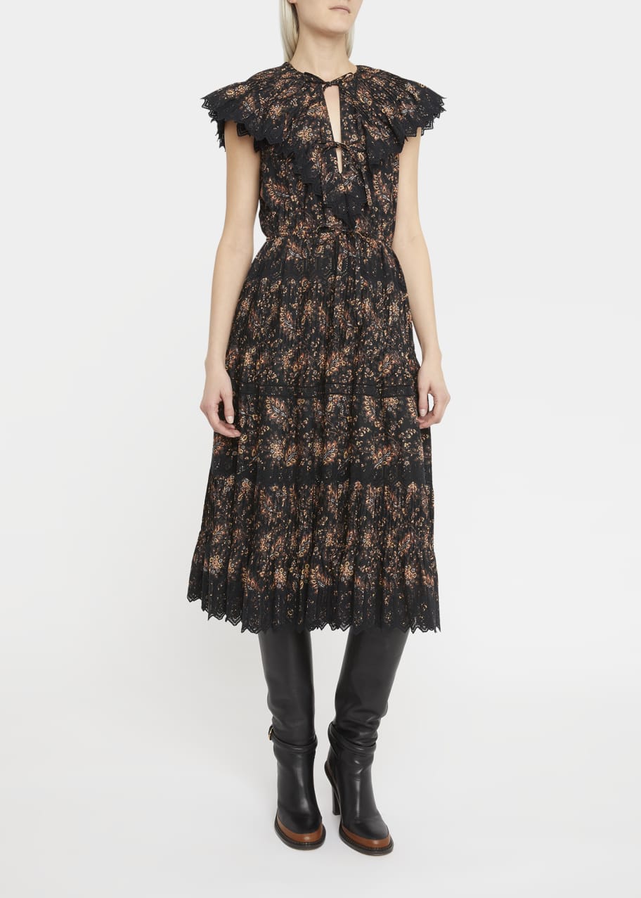 Ulla Johnson Jacqueline Yoked Midi Dress with Lace - Bergdorf Goodman