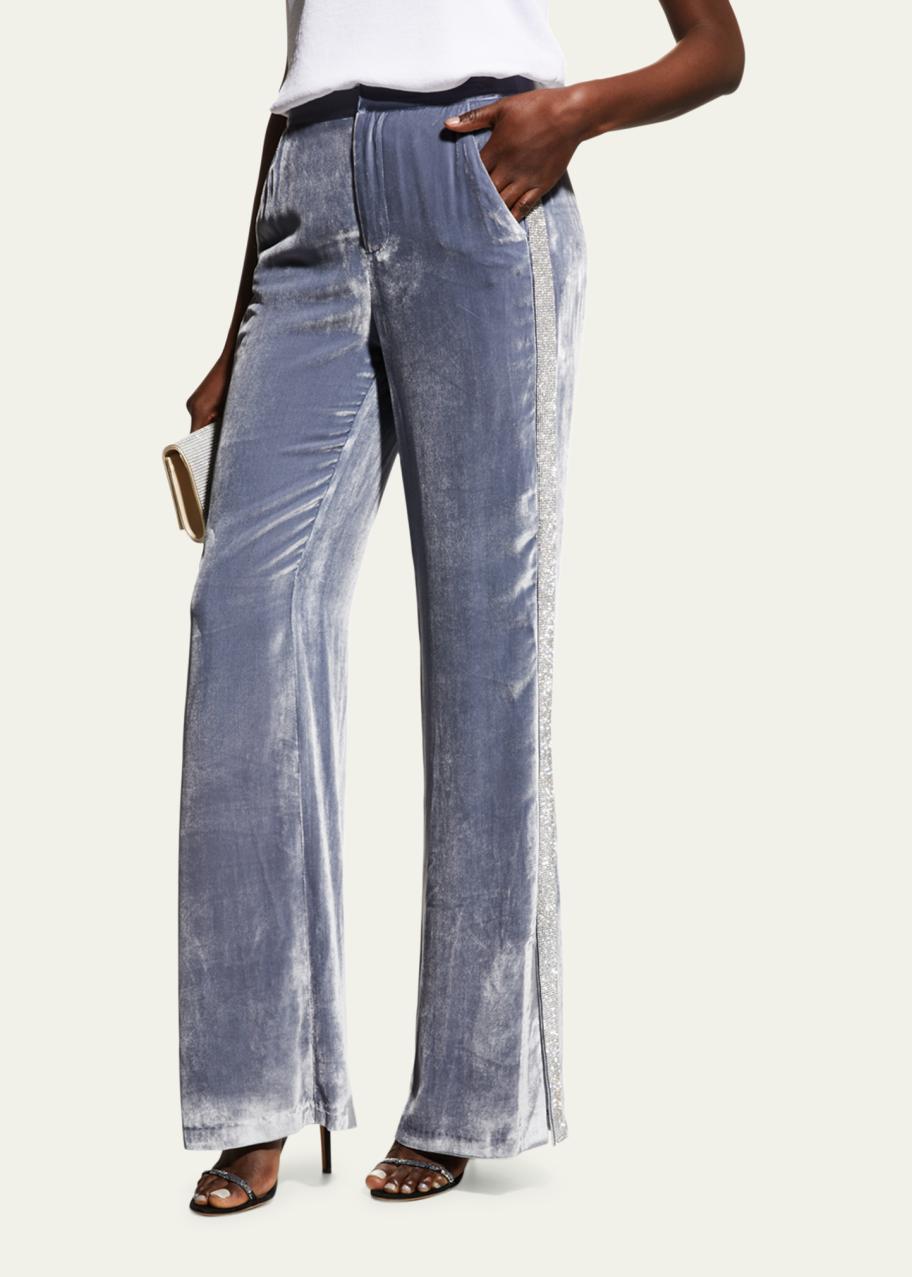 Cinq a Sept Shirley Rhinestone-Side Velvet Pants - Bergdorf Goodman