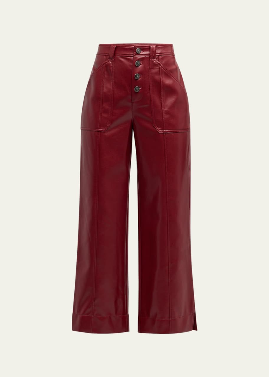 Image 1 of 1: Benji Cropped Wide-Leg Faux-Leather Pants