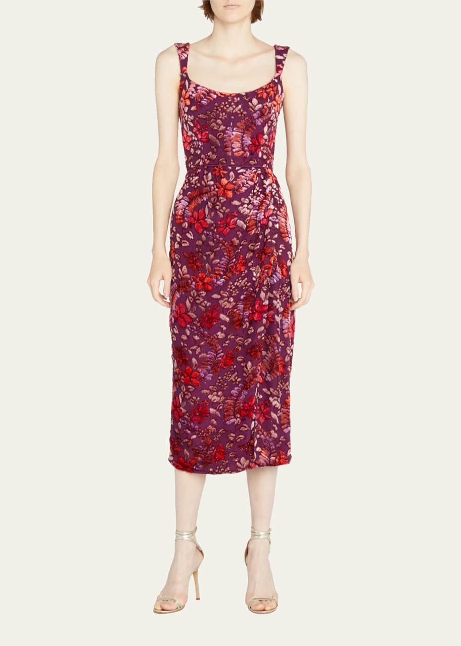 knee length dresses for ladies Mia Solid Velvet Burnout Midi Dress main image 0