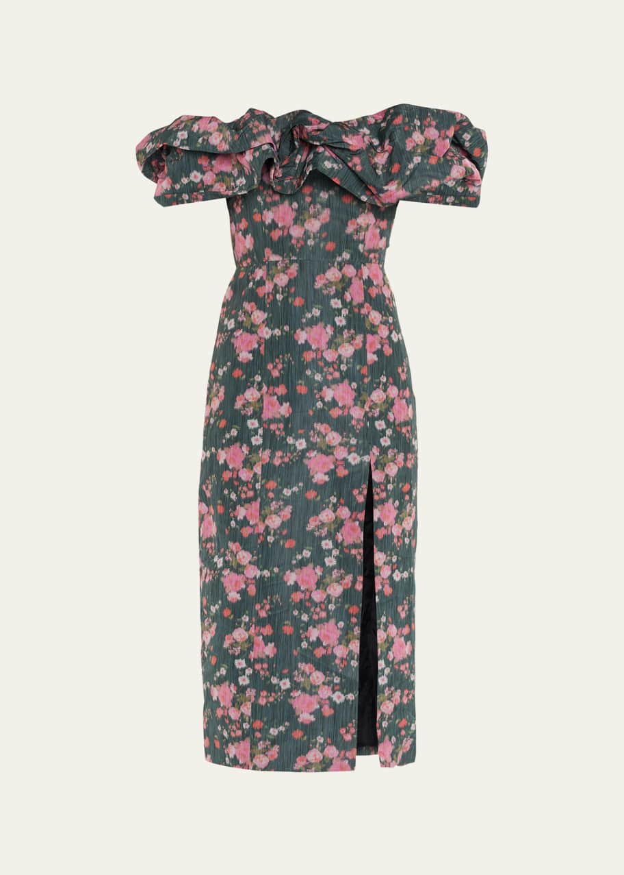 Markarian Polly Ikat Off-The-Shoulder Ruffle Midi Dress - Bergdorf Goodman