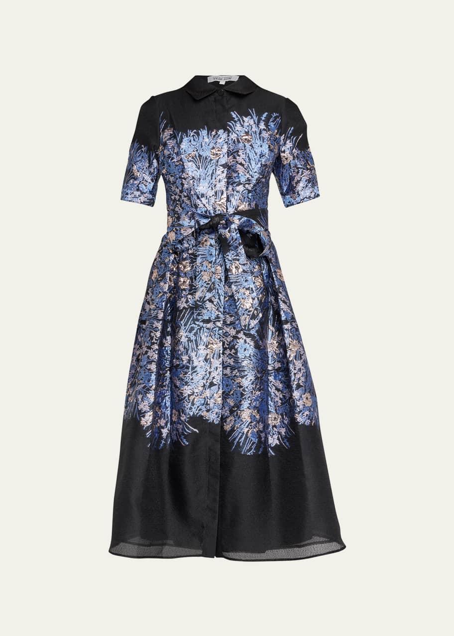 Rickie Freeman for Teri Jon Floral Jacquard Midi Cocktail Dress Bergdorf Goodman