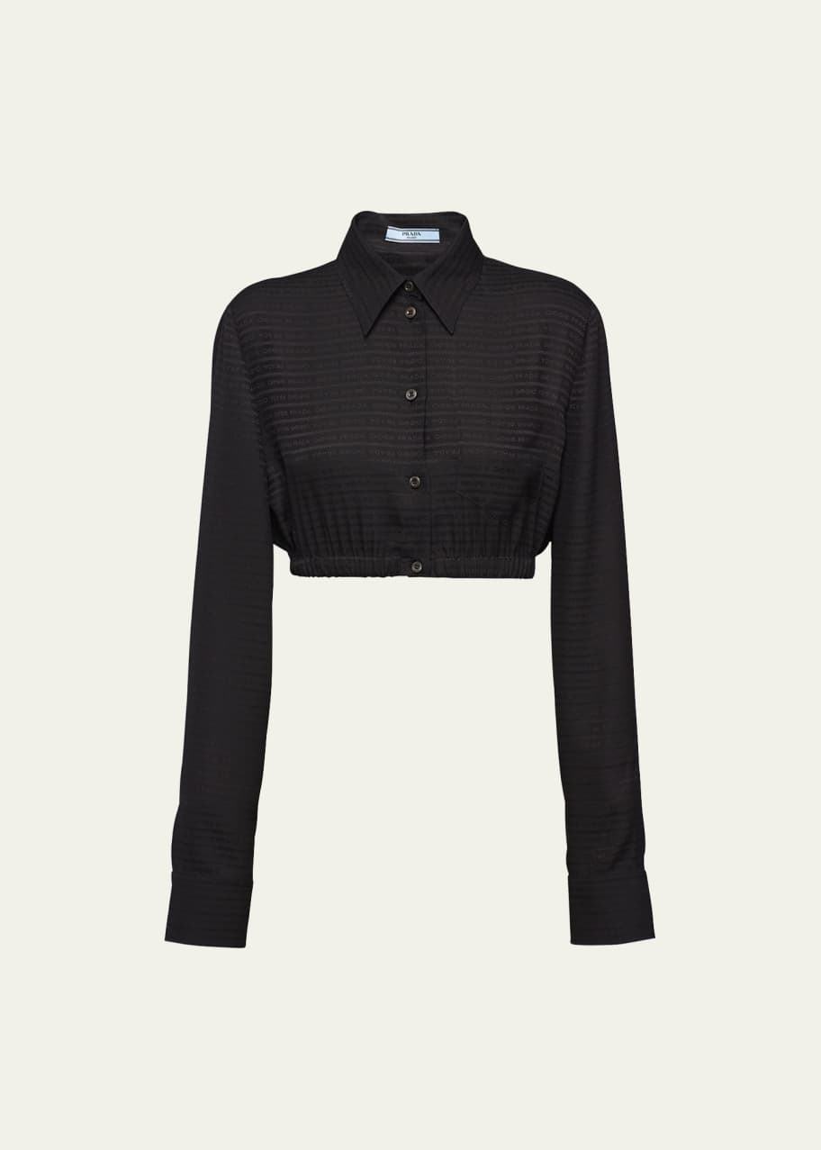 Prada Cropped Crepe De Chine Silk Logo Blouse - Bergdorf Goodman