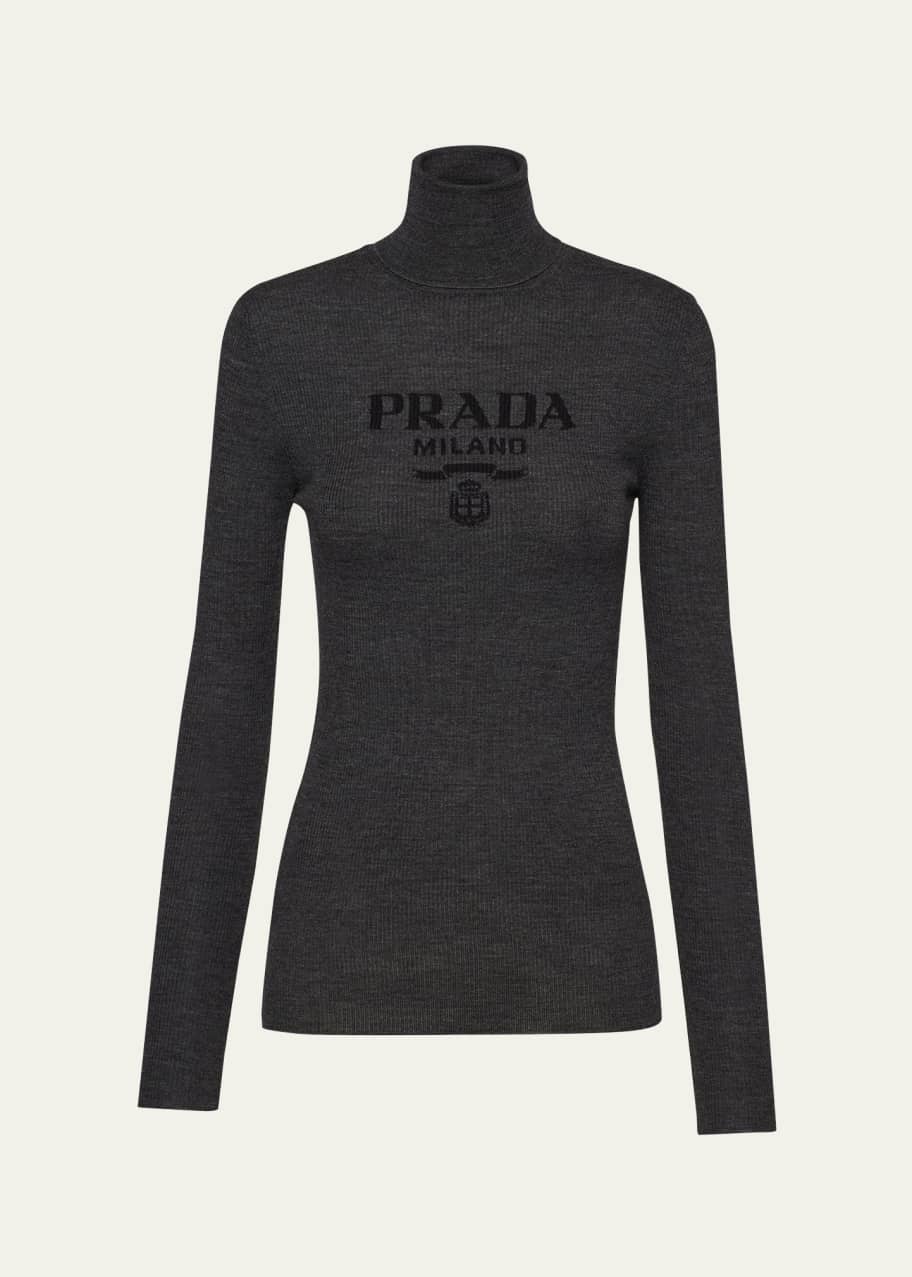 Prada Intarsia Logo Wool Turtleneck Sweater - Bergdorf Goodman