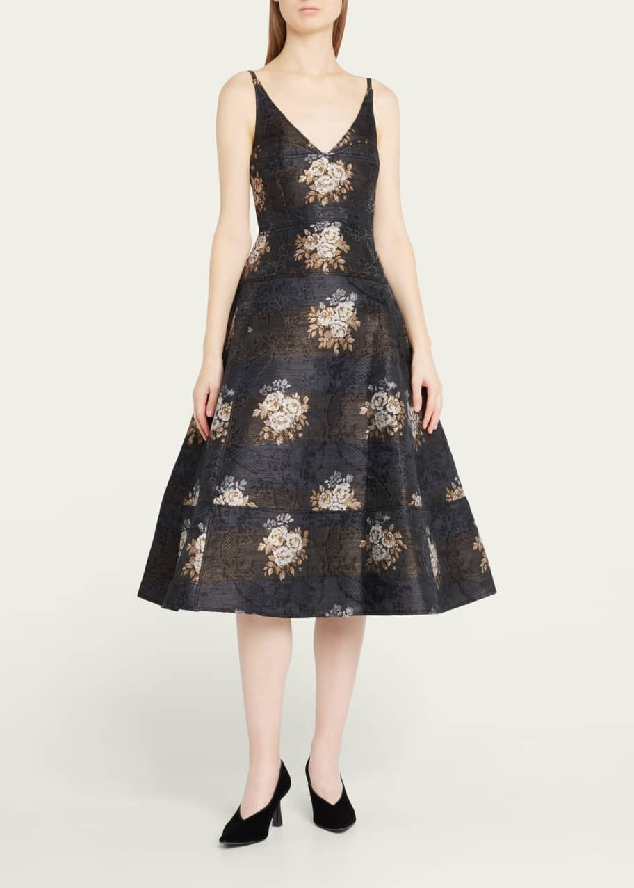 Erdem Doris Metallic Rose Jacquard Bustier Midi Dress - Bergdorf Goodman
