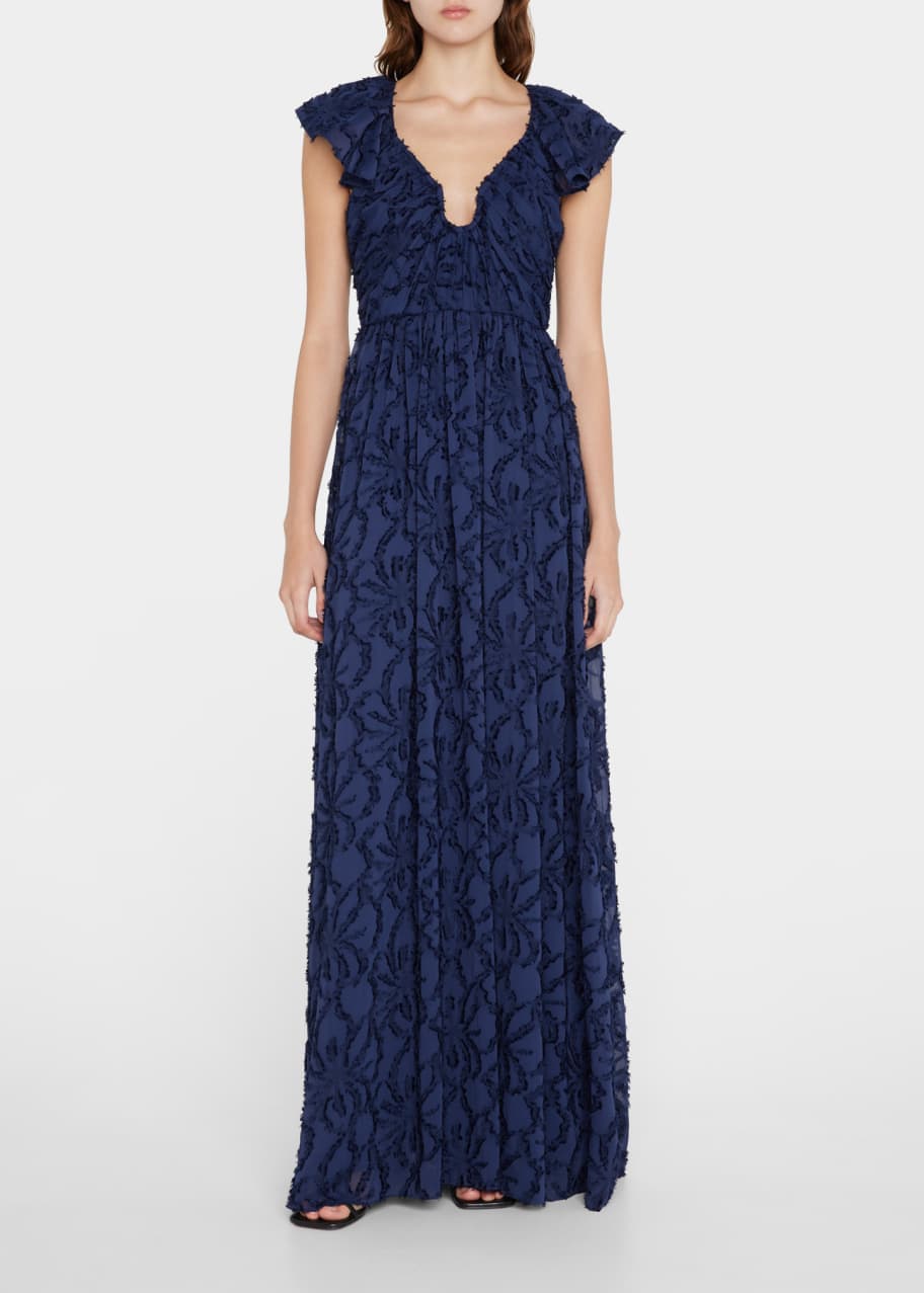 Tanya Taylor Leonie Cap Sleeve Plunge Gown Bergdorf Goodman