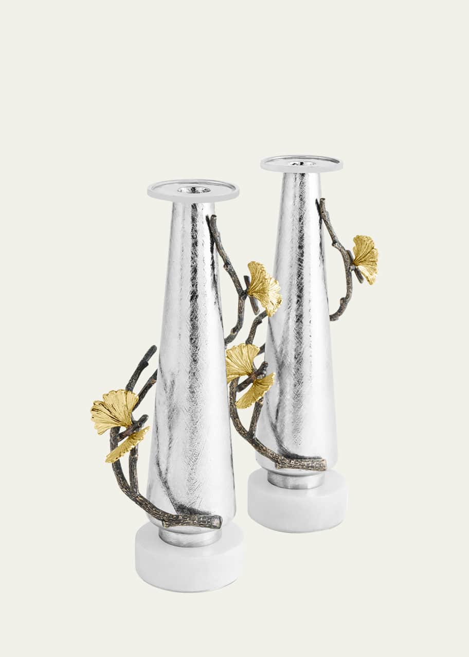 Image 1 of 1: Butterfly Ginkgo Gold Candle Holders, Set of 2