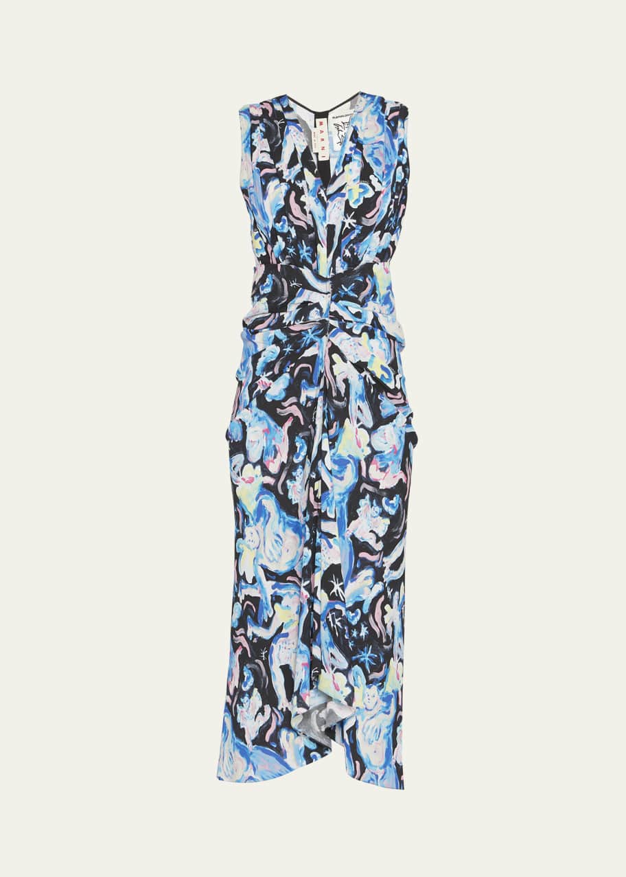 Marni Ombre Floral-Print Reverse-Collar Maxi Dress - Bergdorf Goodman
