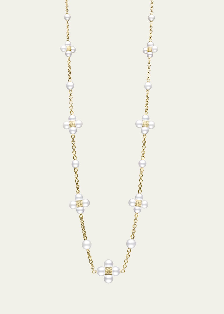 Image 1 of 1: 18K Yellow Gold Sequence Pearl Necklace, 18"L