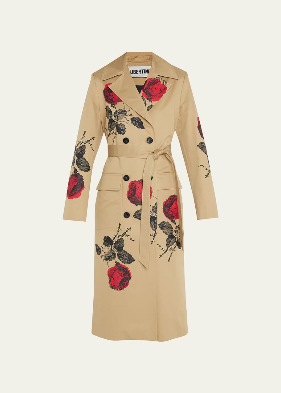 Image 1 of 1: Stone Roses Double-Breasted Lean Trench Coat