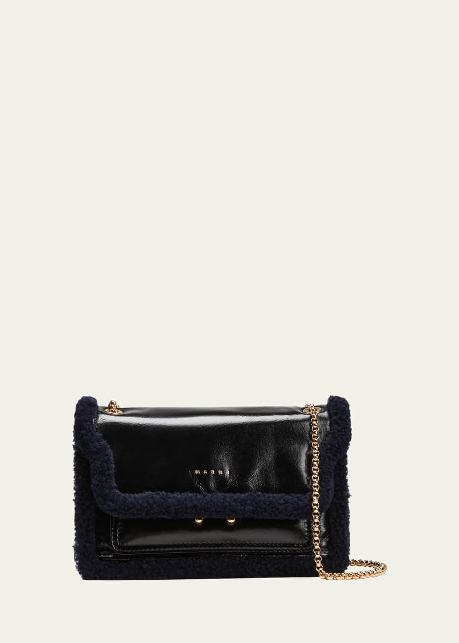 ★MARNI★ Calf Leather Envelope Chain Trunk Shoulder Bag Bla Black leather Trunkaroo medium shoulder bag | Marni