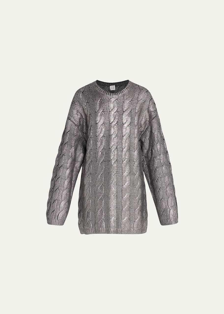 Toteme Metallic CableKnit Wool Sweater Bergdorf Goodman