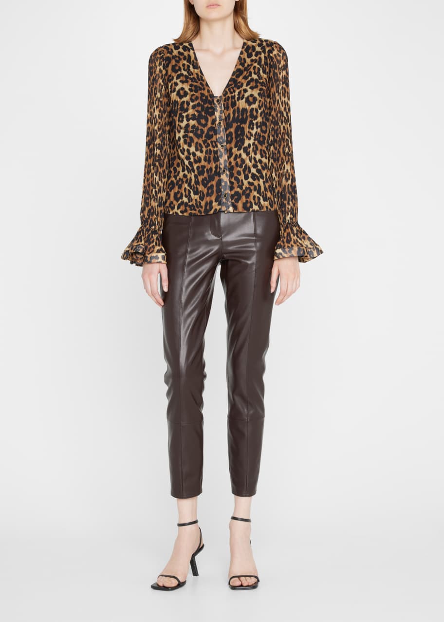 Greer Pleated Sleeve Leopard Print Top