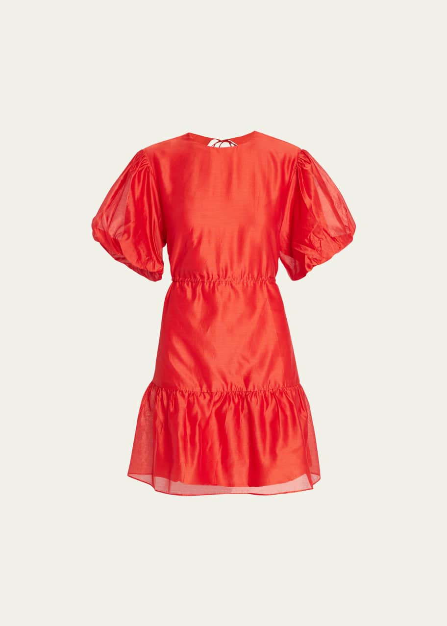 knee length dresses for ladies Sir Lucelia Puff Sleeve Mini Dress in Red – Coco & Lola main image 0