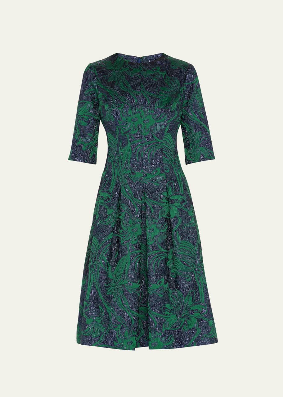 Rickie Freeman for Teri Jon Floral Jacquard Inverted Pleats Dress -  Bergdorf Goodman