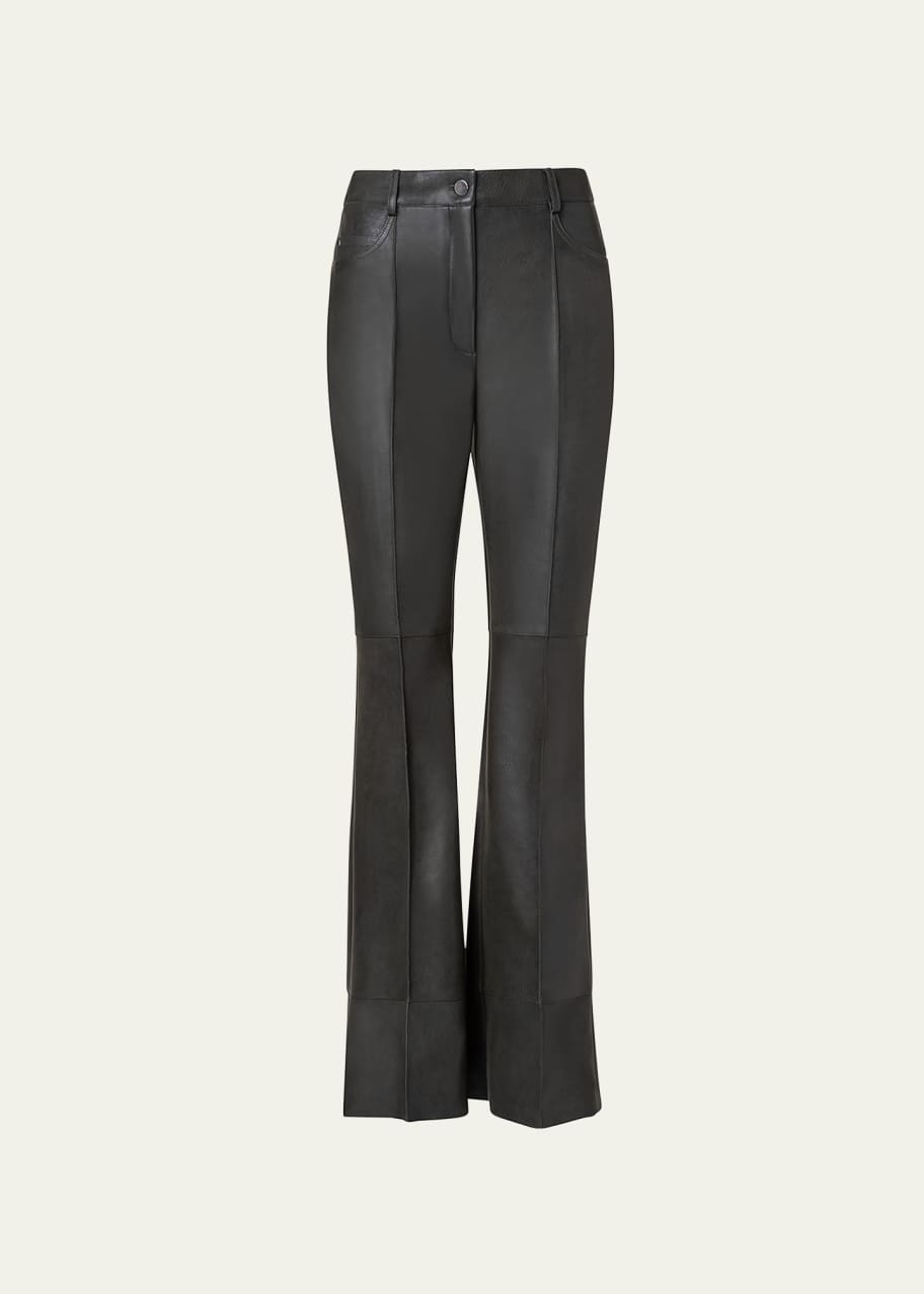 Image 1 of 1: Farida Nappa Leather Paneled Bootcut-Leg Pants