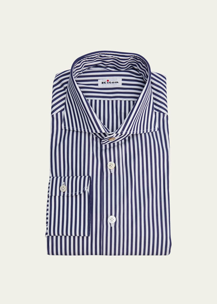 Navy blue striped dress shirt best sale