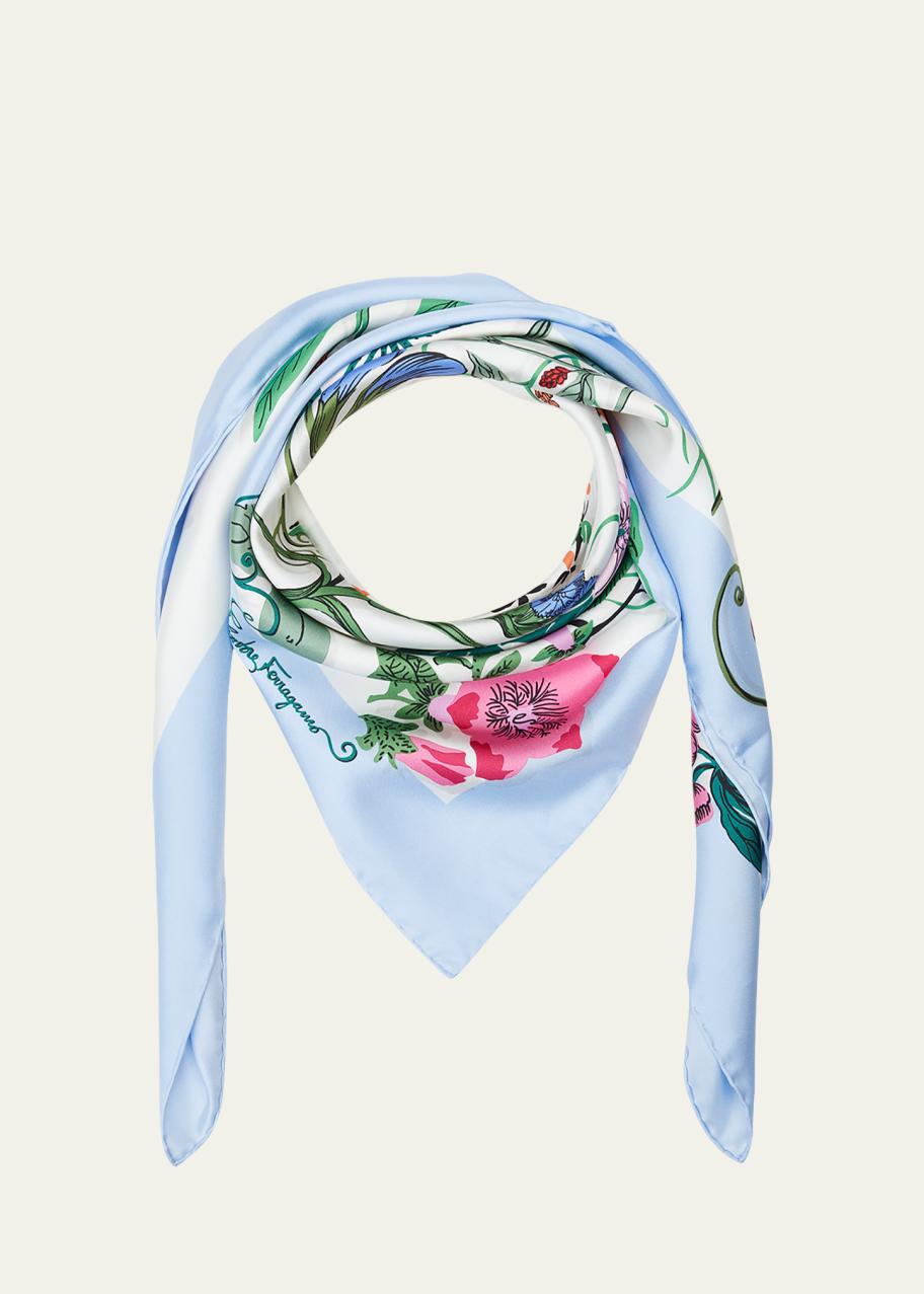 Foulard Vintage FIORIO En Coton - Dimensions 82x82 Cm - Couleur Blanc - Occasion Authentique