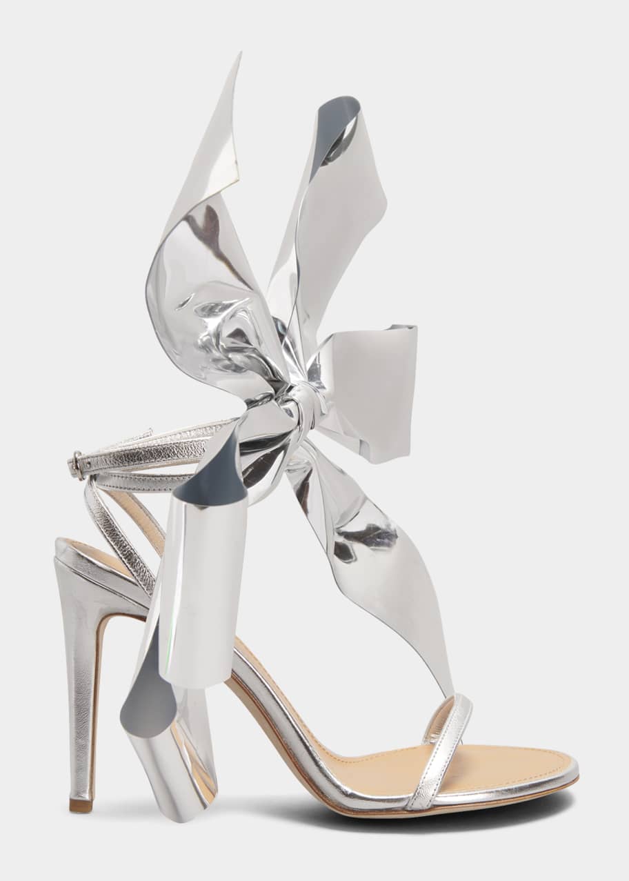 サンダル・ミュール Loewe Sandals Silver Loewe 100mm Metallic Bow Stiletto Sandals - Bergdorf Goodman