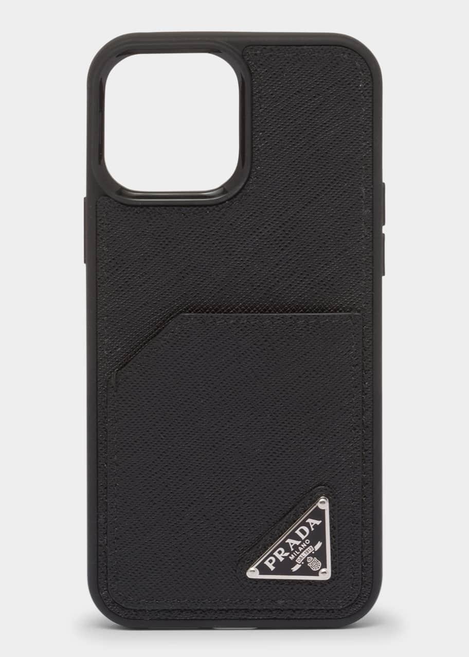 PRADA 美品 iPhone 13Pro MAX スマホケース ロゴ 黒 Prada Men's iPhone® 13 Pro Max Leather Phone Case - Bergdorf Goodman