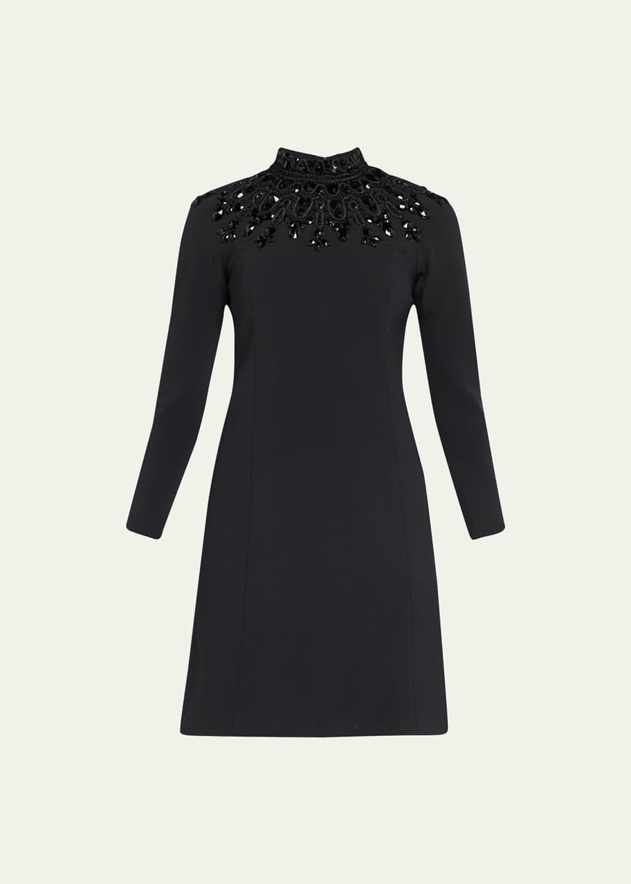 Carolina Herrera Embroidered Mock Neck Mini Dress - Bergdorf Goodman