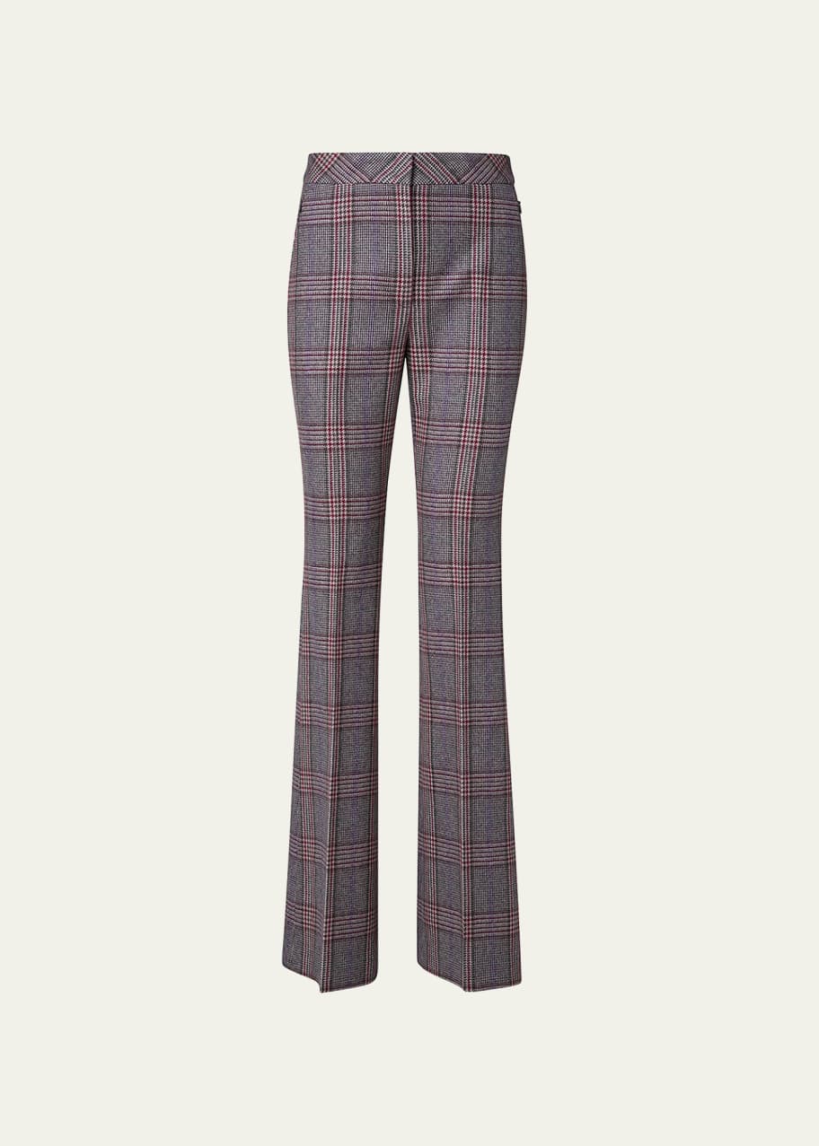 Image 1 of 1: Farida Pied De Poule Plaid Boot-Cut Pants