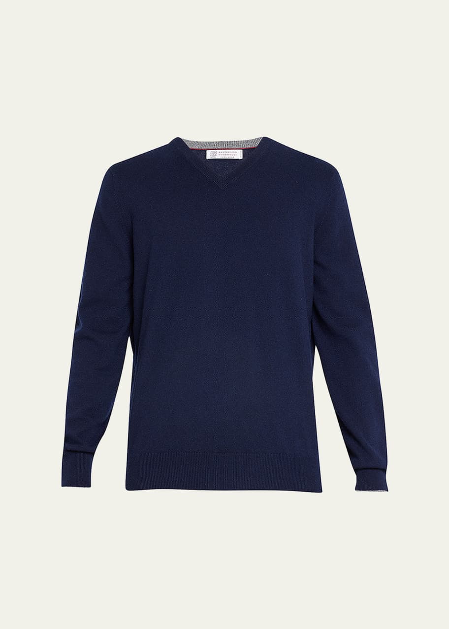 BRUNELLO CUCINELLI Vネックセーター ブルー Brunello Cucinelli Men's Cashmere V-Neck Sweater - Bergdorf Goodman