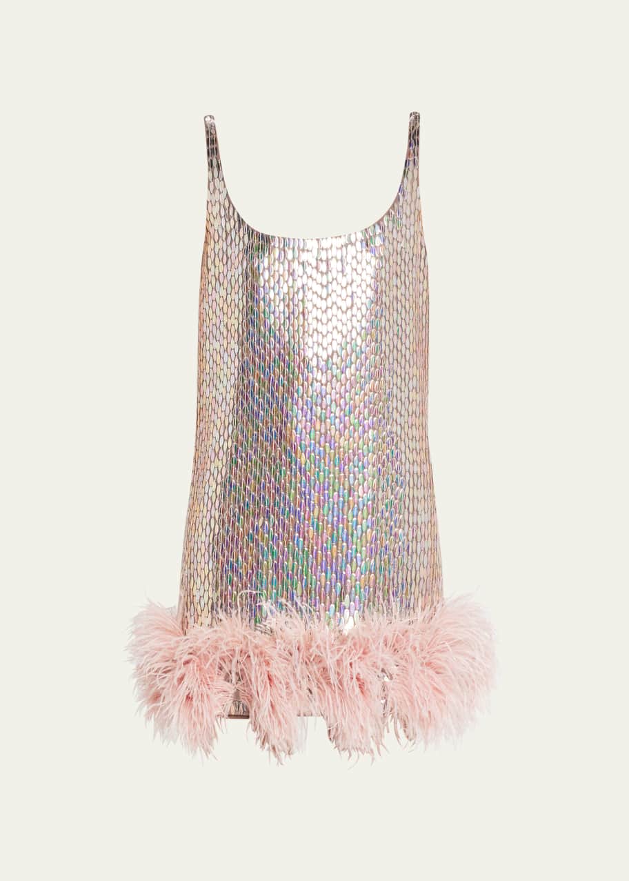 Alexis Zaire Sequin Feather-Hem Mini Dress - Bergdorf Goodman