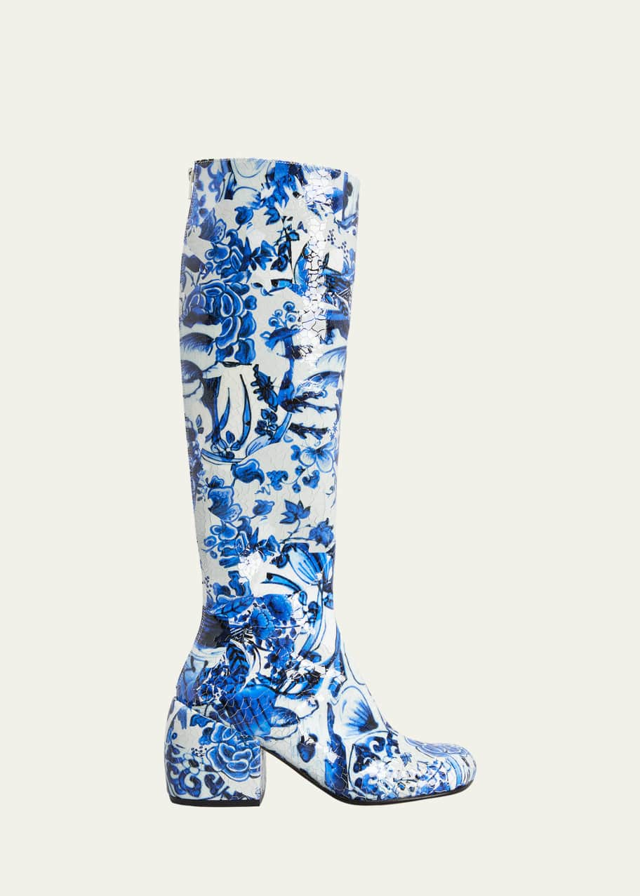 Dries Van Noten Floral Block-Heel Knee Boots - Bergdorf Goodman